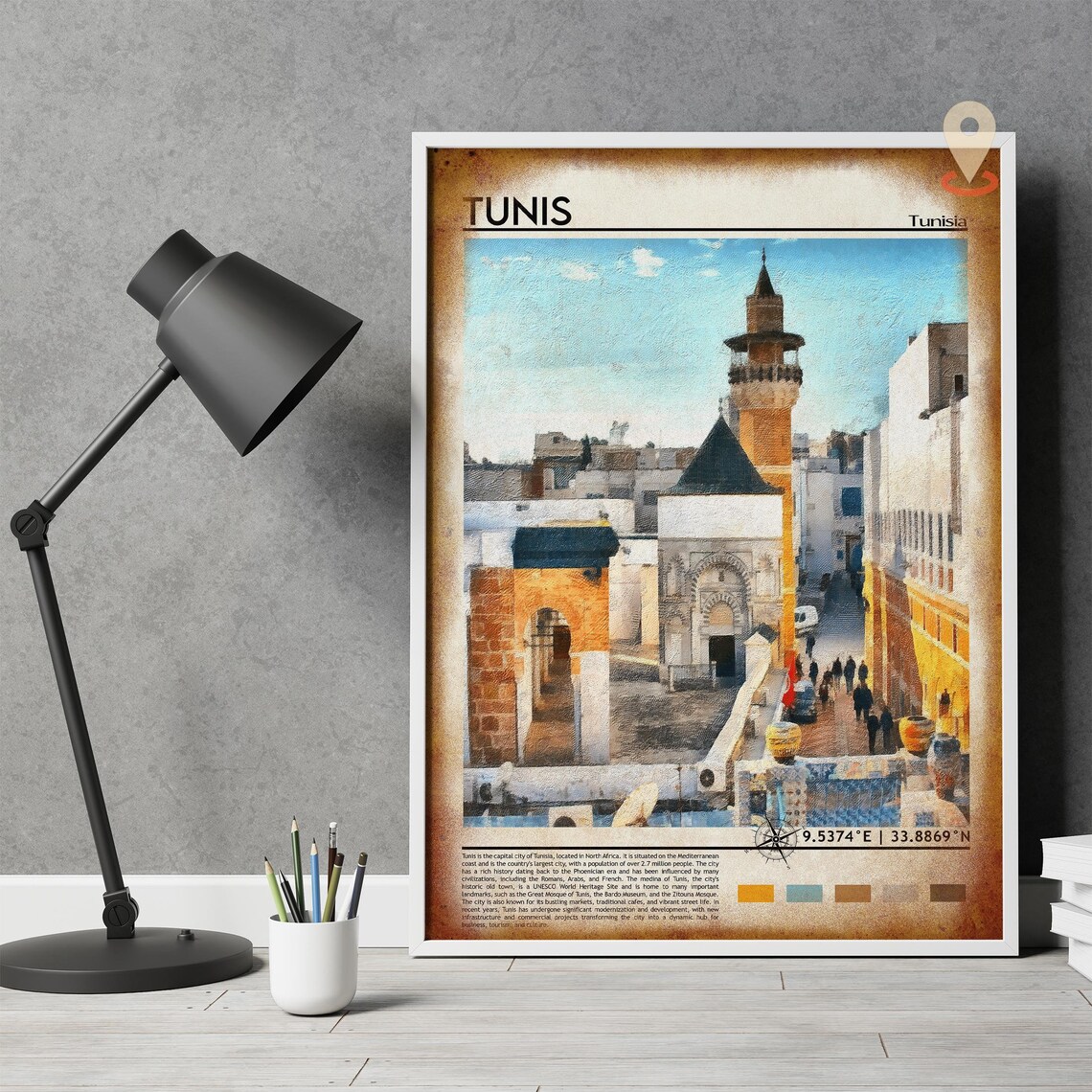 Tunis Tunisia Ancient Medina Minaret Street Scene Travel Poster - Image 4
