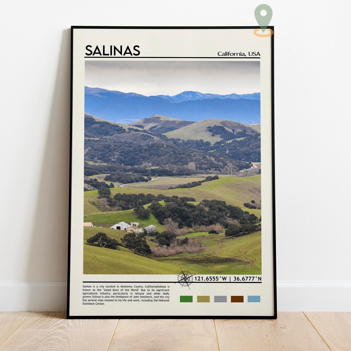 Salinas California Green Valley Hills Landscape Travel Poster - Image 2
