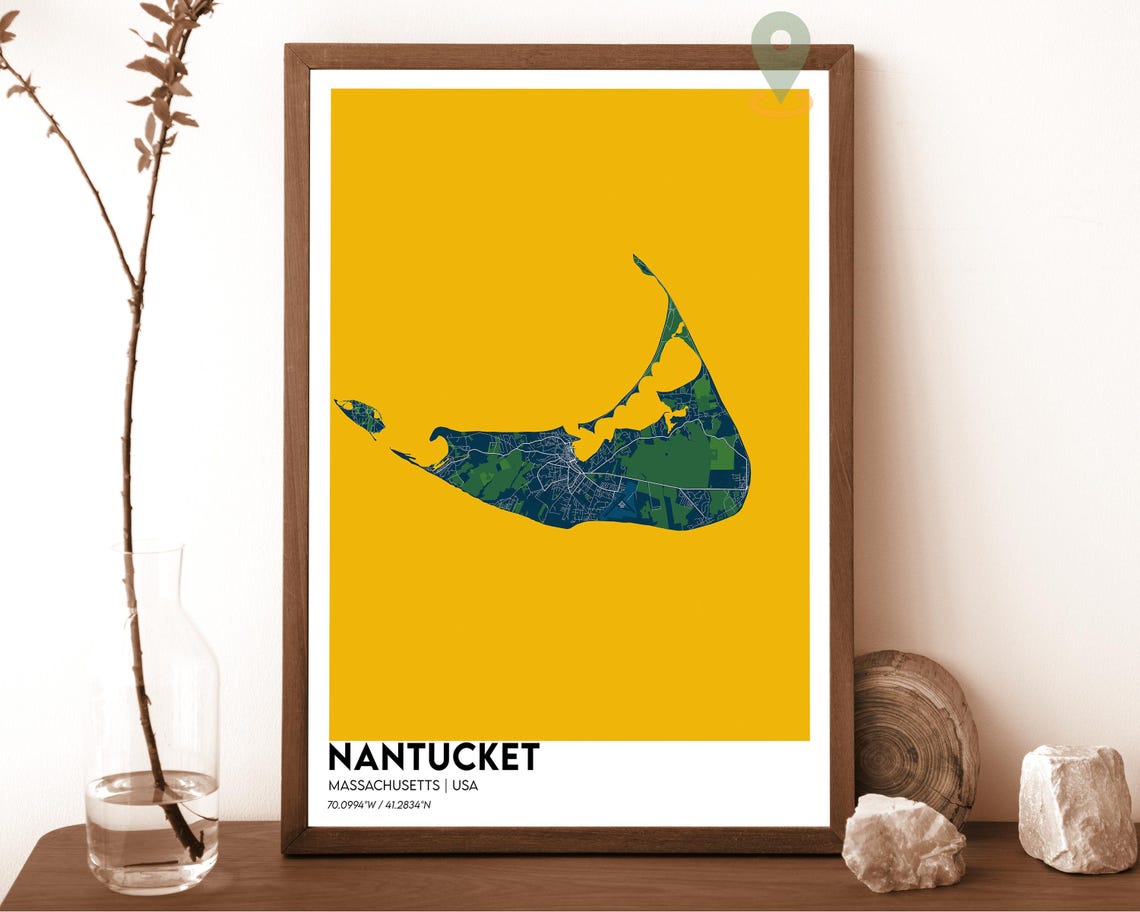 Nantucket Massachusetts Mustard Yellow Island Map Art Poster
