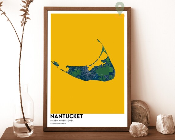 Nantucket Massachusetts Mustard Yellow Island Map Art Poster