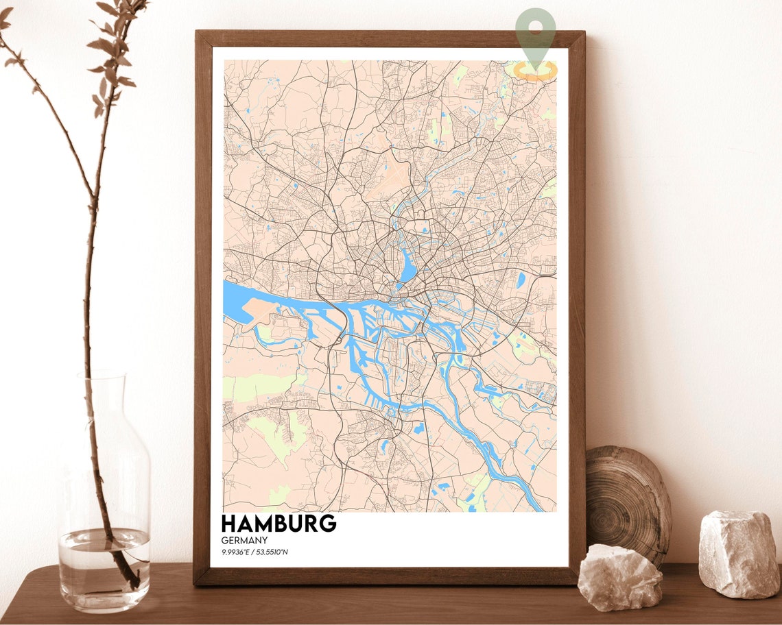 Hamburg Germany Vintage Sepia Elbe River Old Map Style Poster - Image 2
