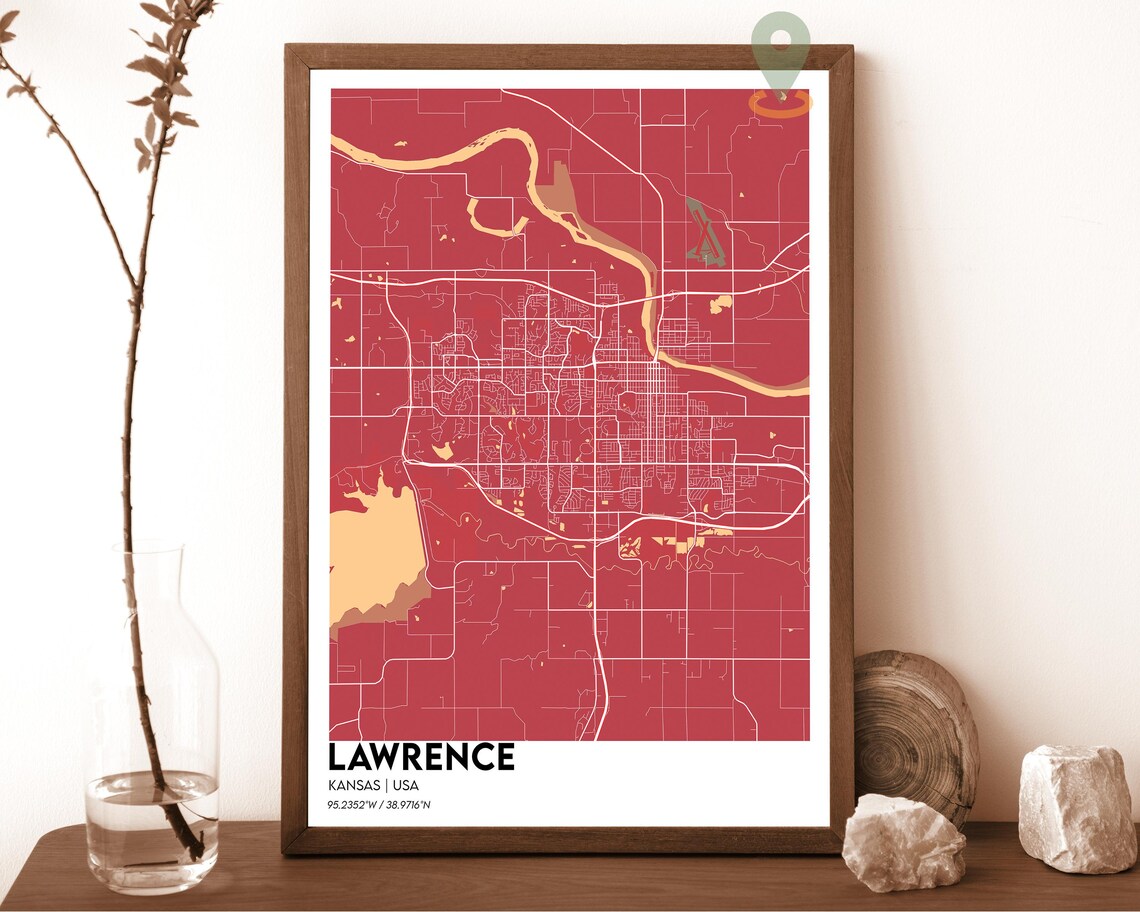 Lawrence Kansas City Map Dark Modern Minimalist Street Poster - Image 4