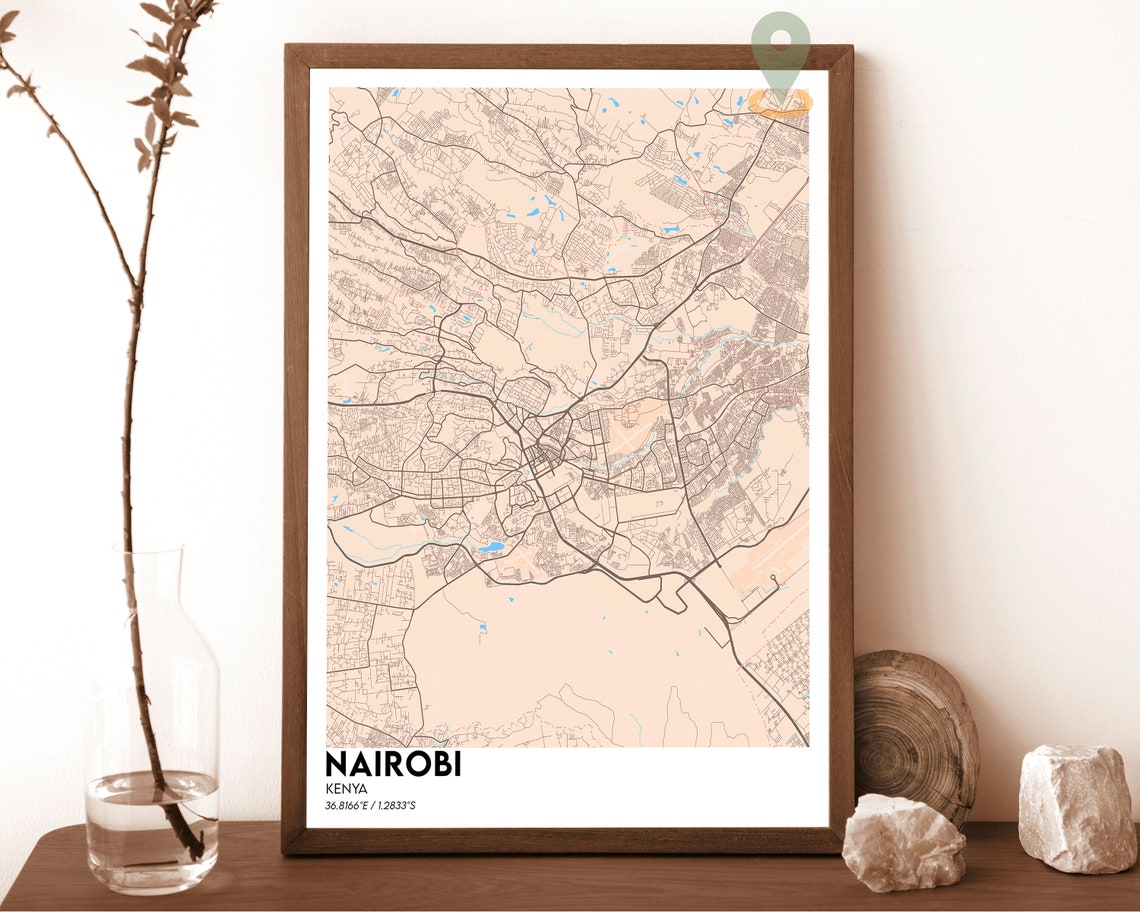 Nairobi Kenya Modern Midnight Blue Neon Street Map Art Poster - Image 4