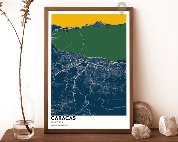 Caracas Venezuela Modern City Map Poster Navy and Gold Tones