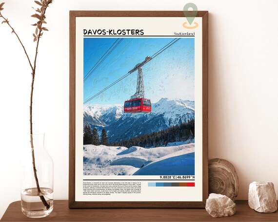 Davos Klosters Switzerland Red Gondola Alpine Snow Mountain Poster