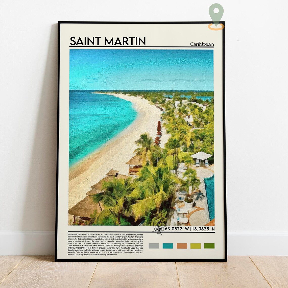 Saint Martin Caribbean Aerial Beach Travel Poster Island Paradise - Image 3