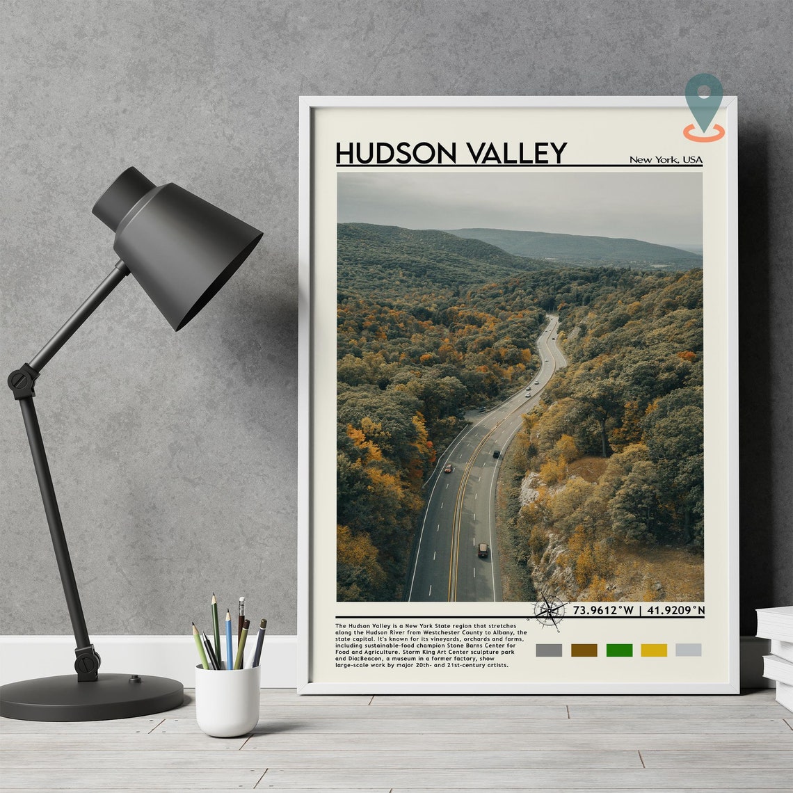 Hudson Valley New York Autumn Aerial Road Fall Foliage Travel Poster - Image 3