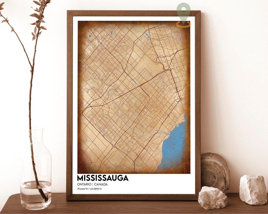 Mississauga Ontario Canada Navy Gold Lake Street Map Art Poster - Image 2