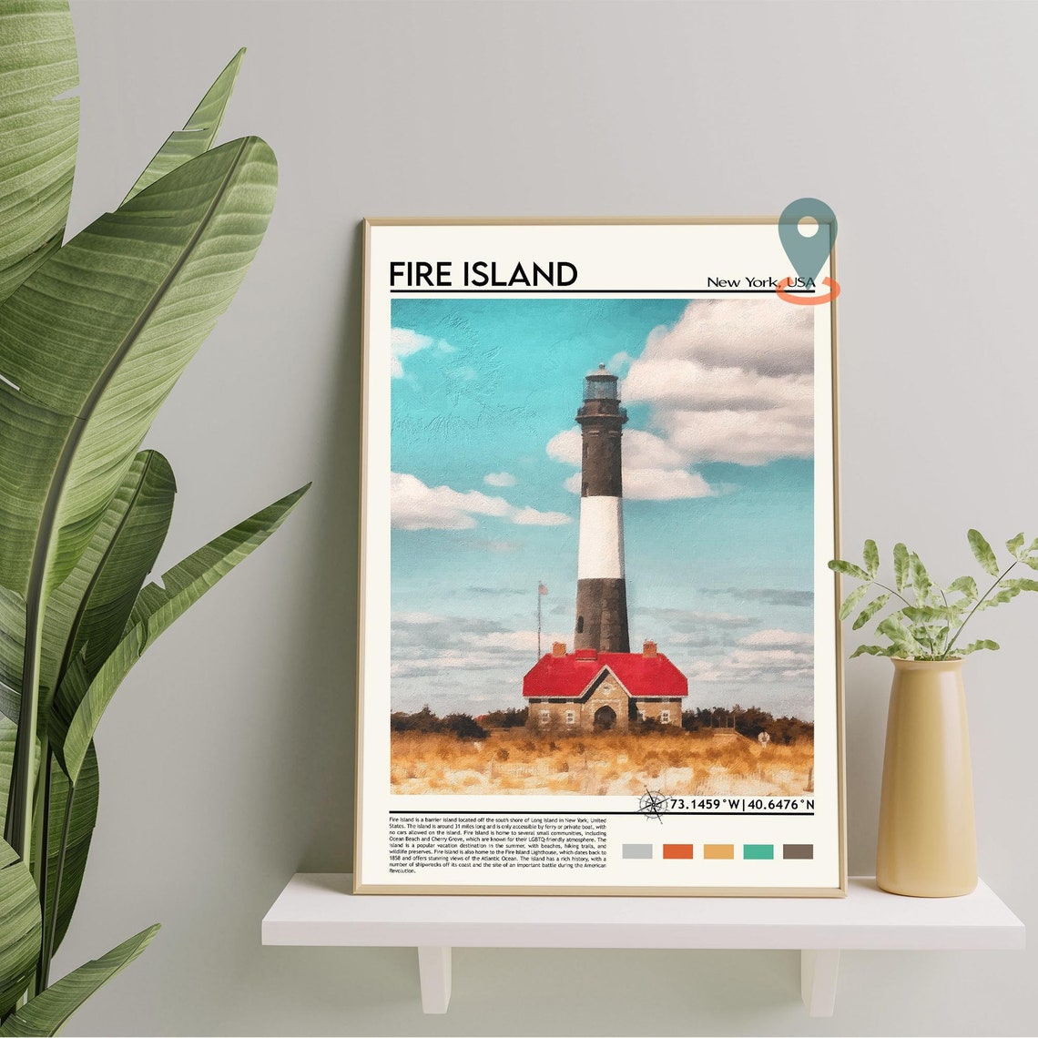 Fire Island New York Lighthouse Travel Poster Beach Beacon Art - Image 2