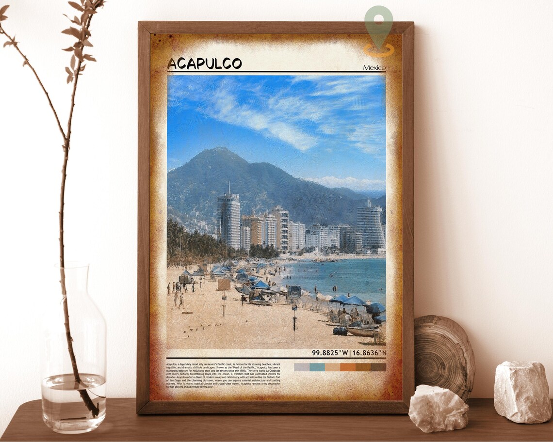 Acapulco Mexico Beach City Skyline Bay Oil Painting Travel Poster - Image 5