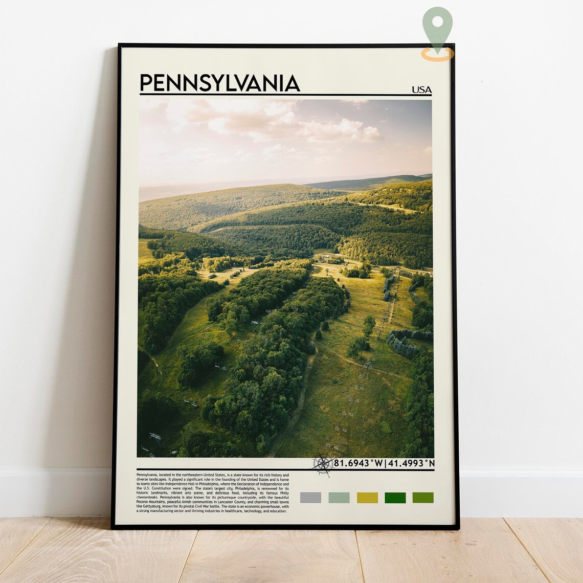 Pennsylvania Rolling Hills Forest Aerial Travel Poster Nature - Image 3