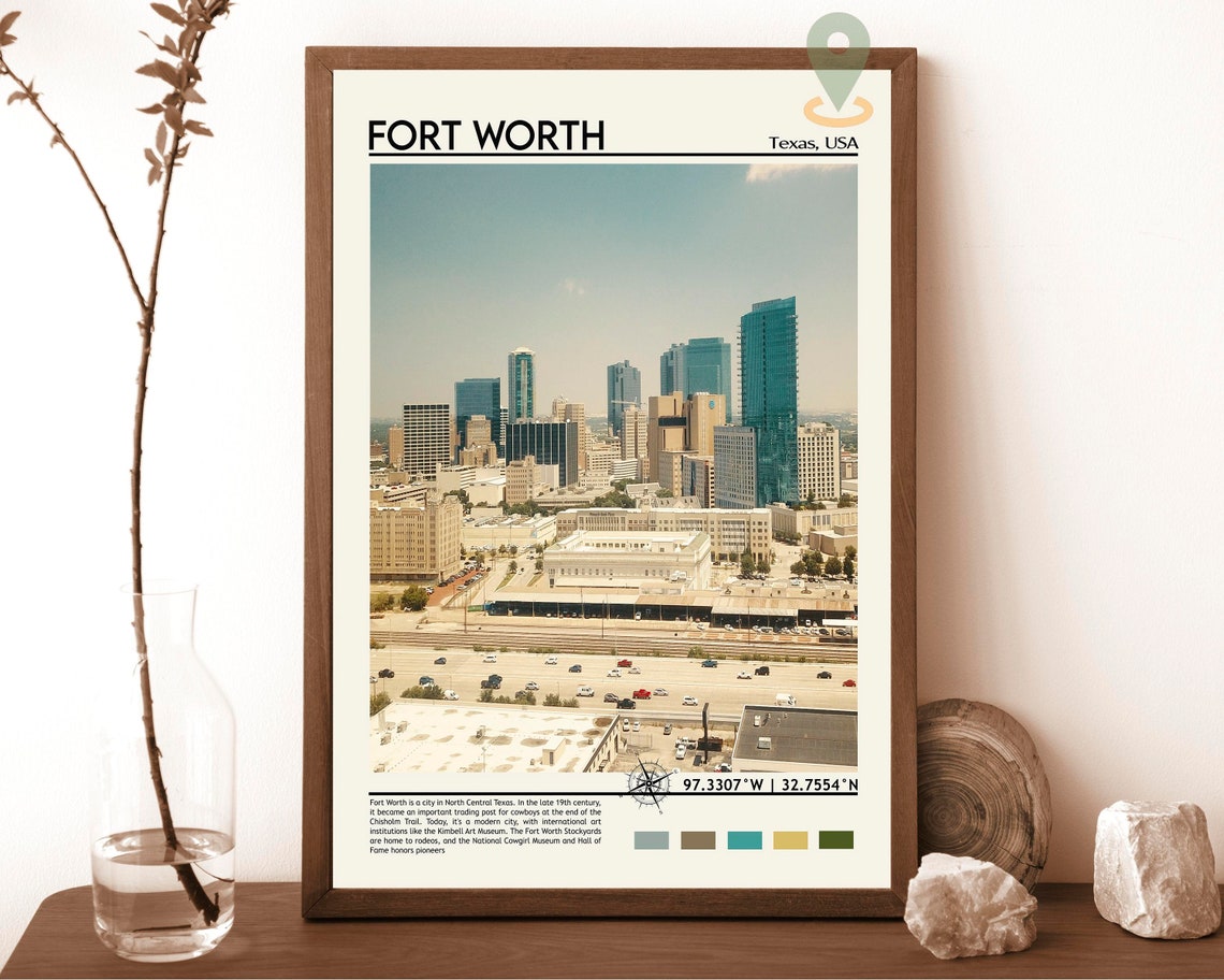 Fort Worth Texas Downtown Skyline Modern Cityscape Travel Poster