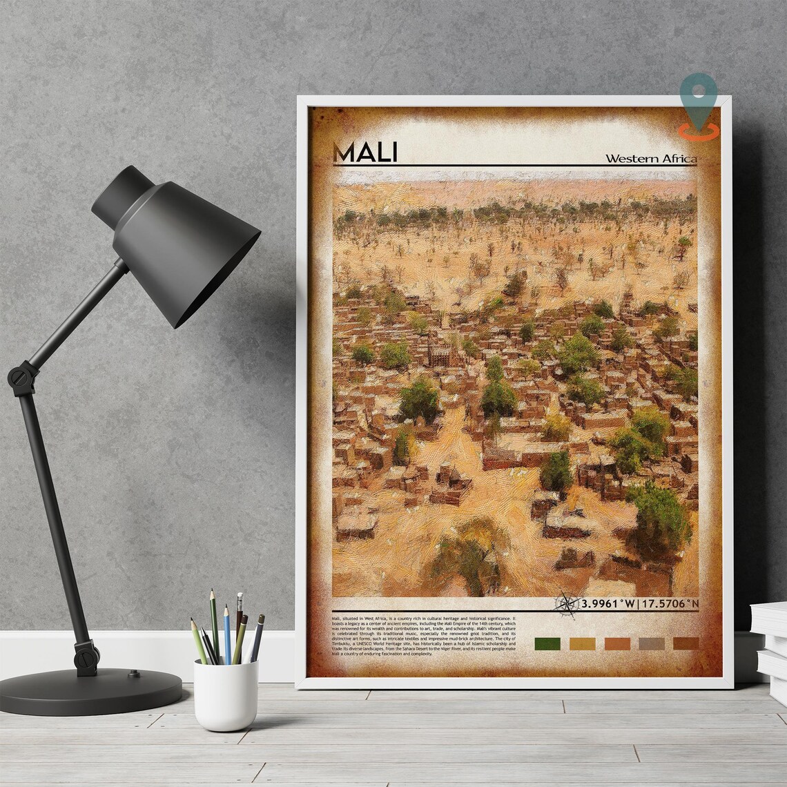 Mali Western Africa Desert Village Aerial View Vintage Poster - Image 4