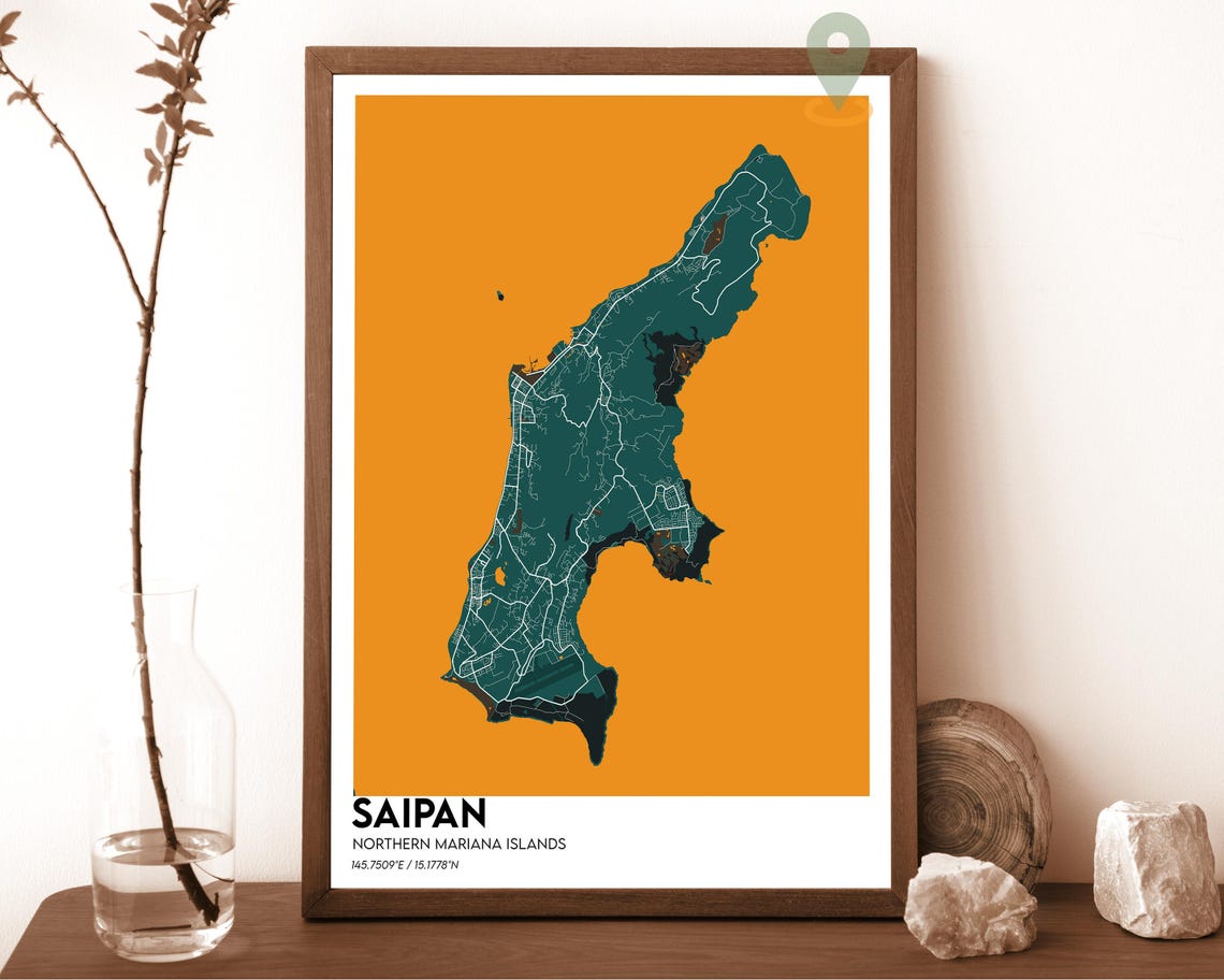 Saipan Northern Mariana Islands Navy Yellow Modern Map Poster - Image 5