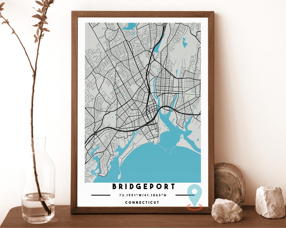 Bridgeport Connecticut City Street Map Navy Cream Poster Decor - Image 3