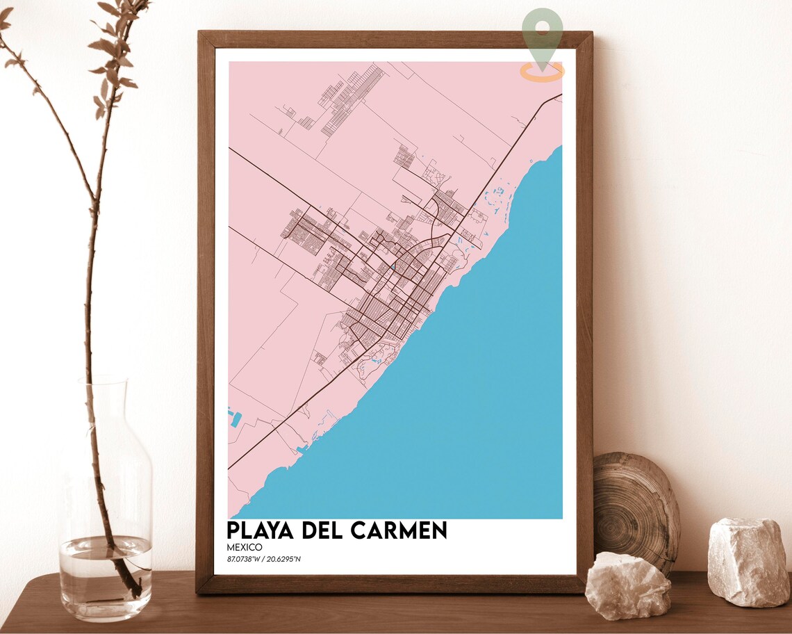 Playa Del Carmen Mexico Navy Gold Bold Minimal Street Map Poster - Image 3