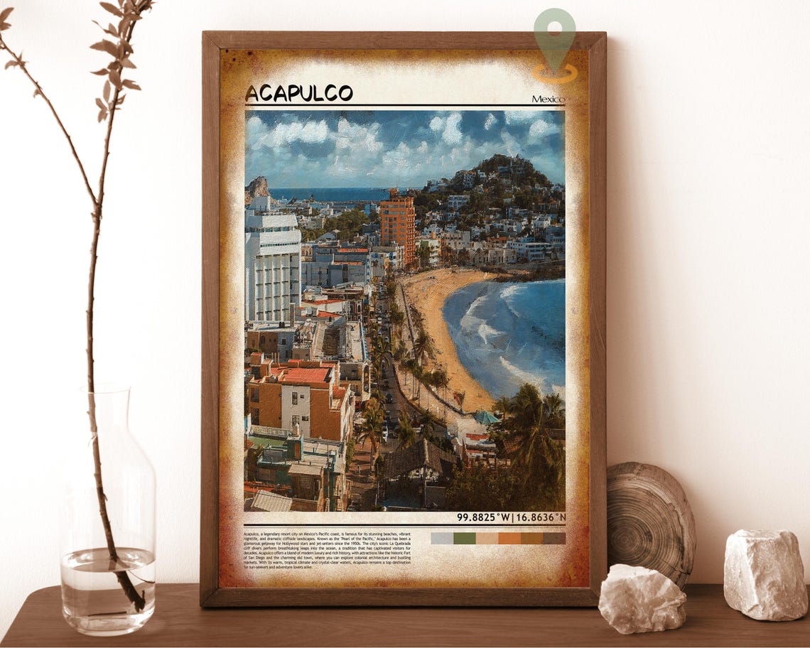 Acapulco Mexico Painted Beach Bay Cityscape Vintage Travel Poster - Image 6