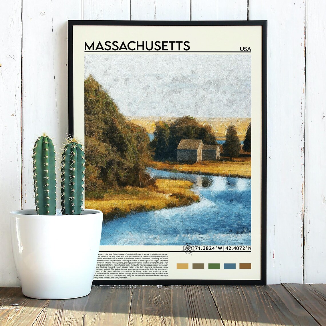 Massachusetts USA New England River Landscape Painting Poster - Image 5
