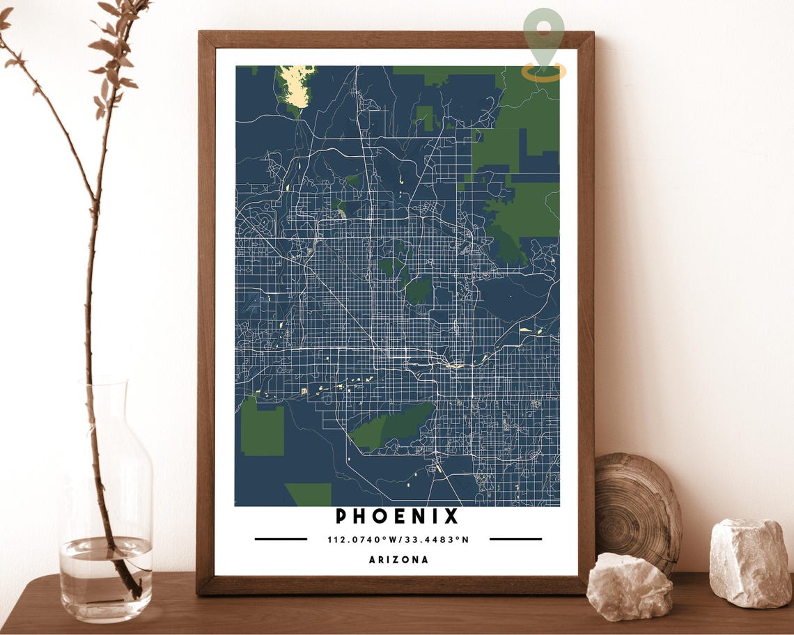 Phoenix Arizona USA Downtown Grid Dark Minimalist Map Poster - Image 2