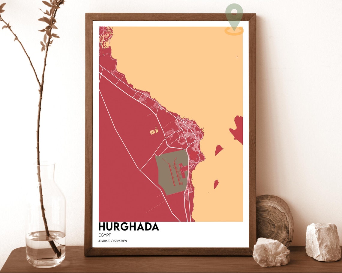 Hurghada Egypt Red Sea Modern City Map Navy Aqua Minimalist Poster - Image 4