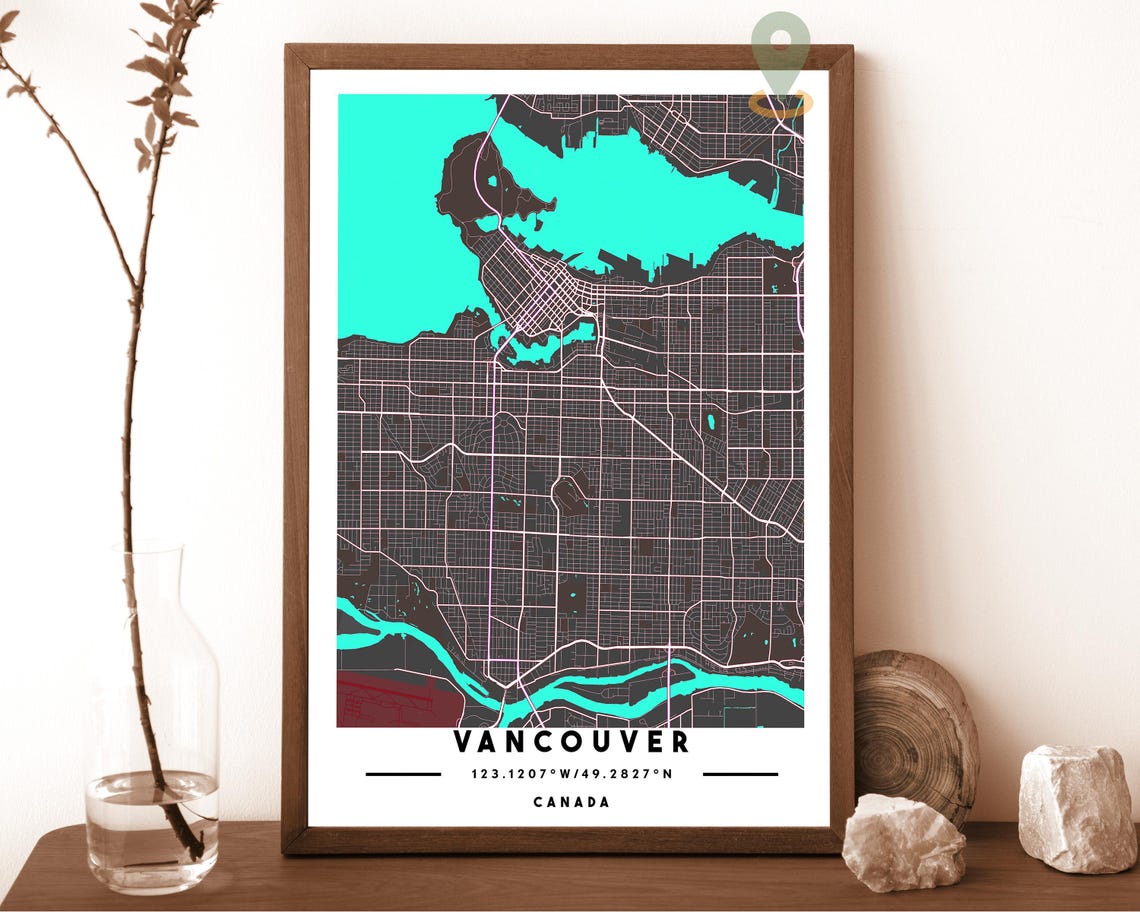 Vancouver Canada Navy Gold Street Map Bold Minimalist Wall Art - Image 3