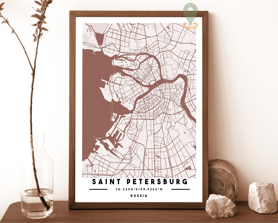Saint Petersburg Russia City Map Art Poster Mauve Modern Decor