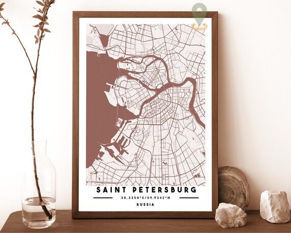 Saint Petersburg Russia City Map Art Poster Mauve Modern Decor