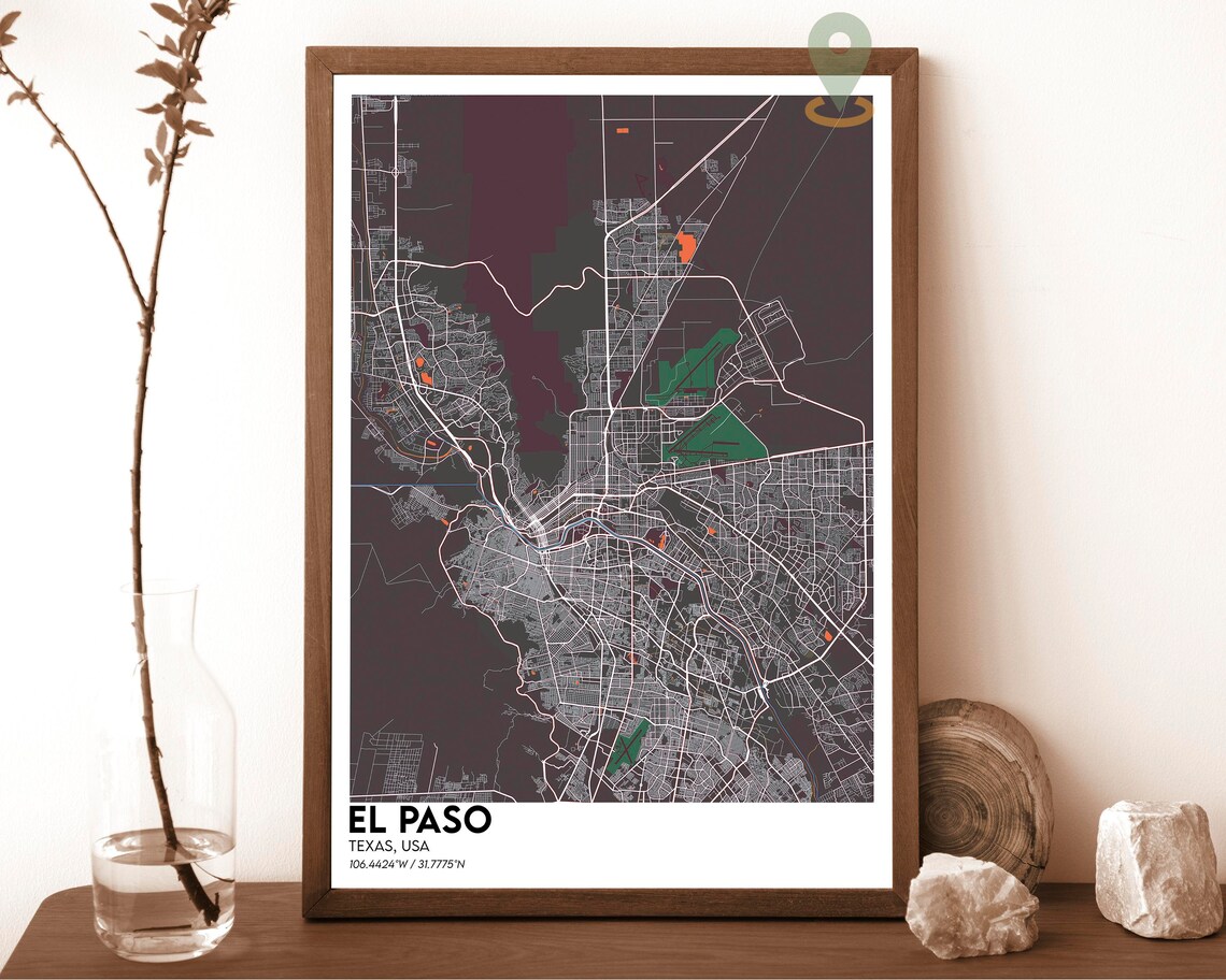 El Paso Texas Purple Night Modern Minimal City Street Map Poster - Image 3