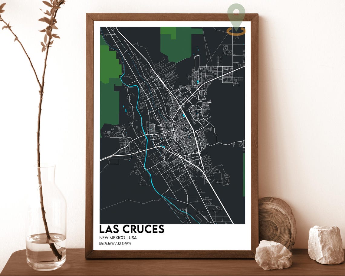 Las Cruces New Mexico Dark Modern Downtown City Map Art Poster