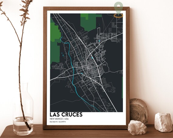 Las Cruces New Mexico Dark Modern Downtown City Map Art Poster