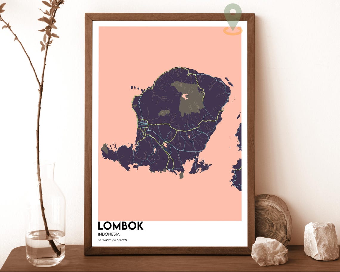 Lombok Indonesia Minimalist Mustard Yellow Island Map Poster - Image 4