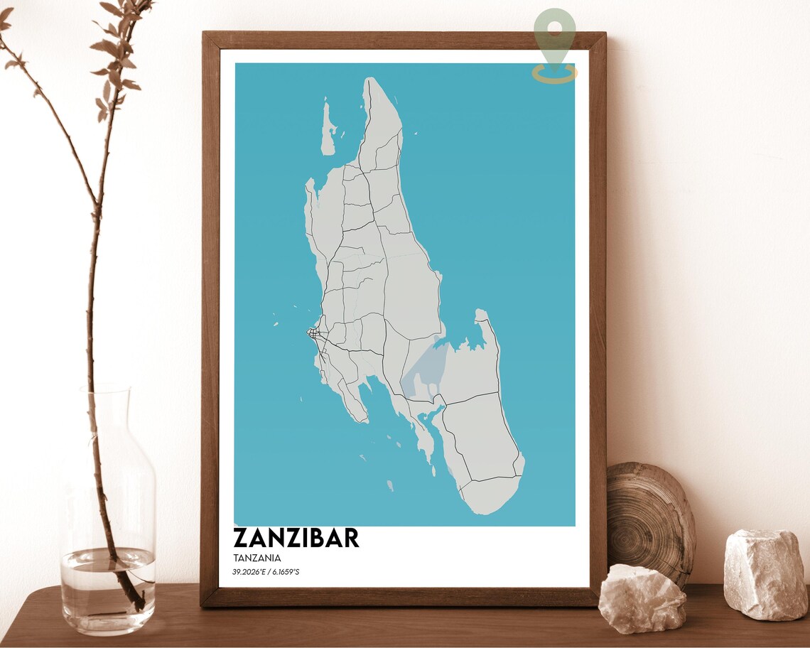 Zanzibar Tanzania Spice Island Dark Cyan Modern Map Art Poster - Image 2