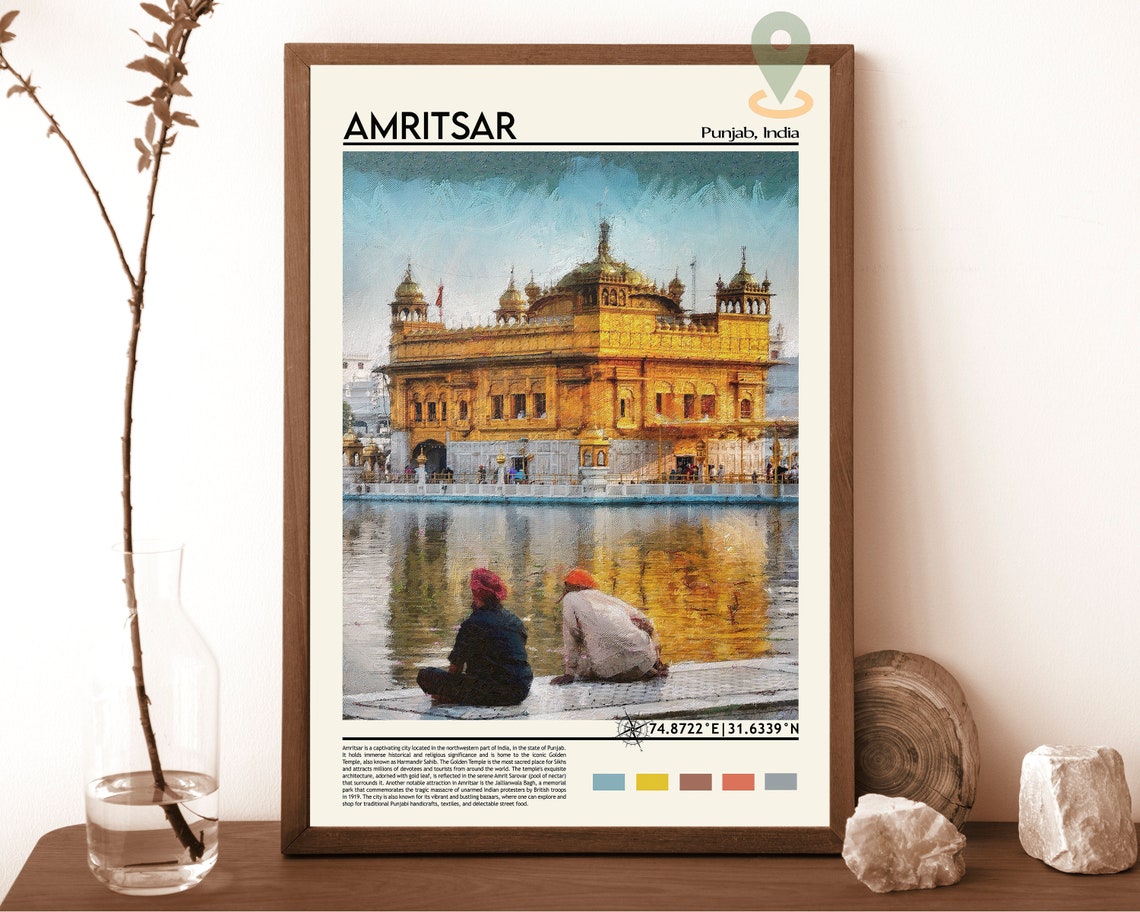 Amritsar India Golden Temple Reflection Painting Travel Poster