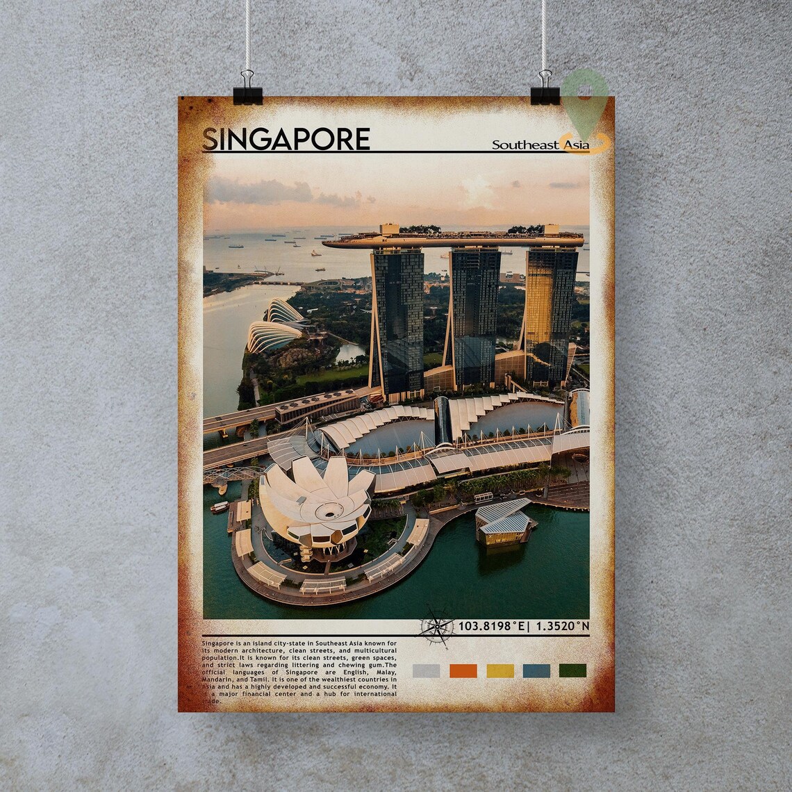 Singapore Marina Bay Sands Aerial Sunset Southeast Asia Travel Poster - Image 2