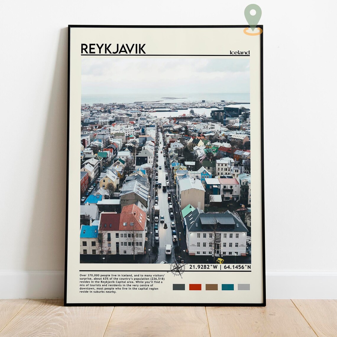 Reykjavik Iceland Colorful Houses Aerial Downtown Photo Poster - Image 2