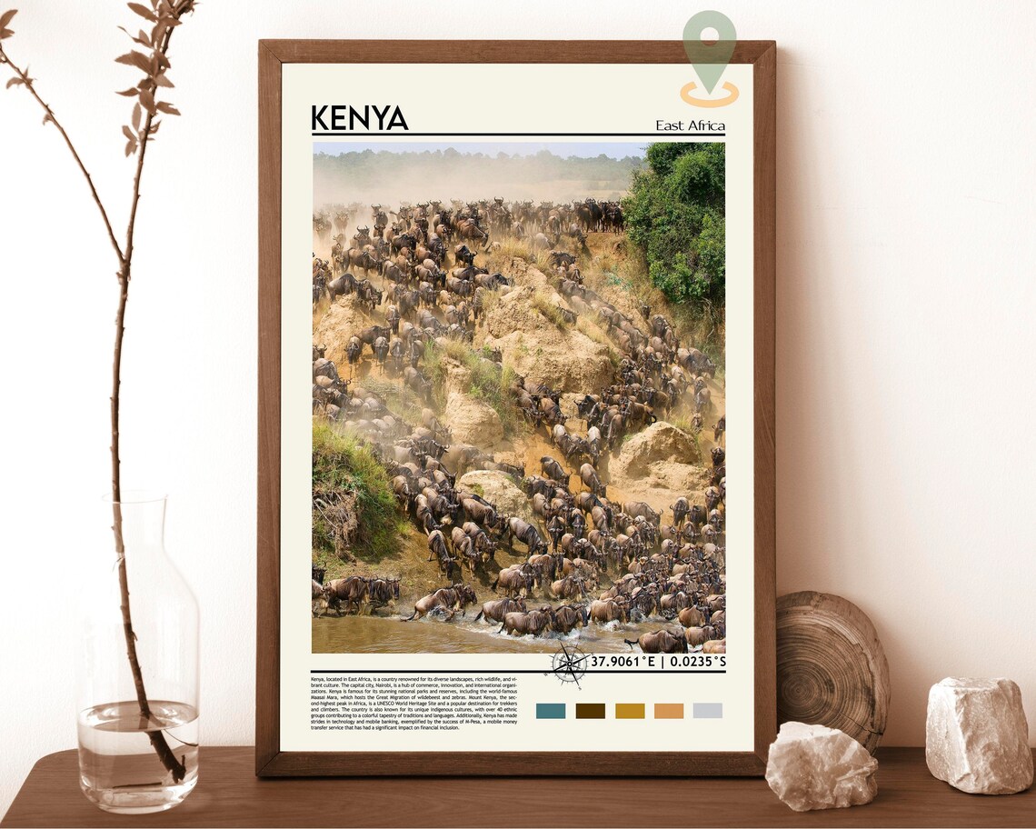 Kenya East Africa Wildebeest Migration Safari Wildlife Poster