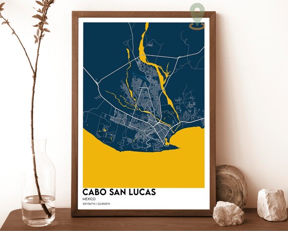 Cabo San Lucas Mexico City Map Poster Navy Yellow Modern Design