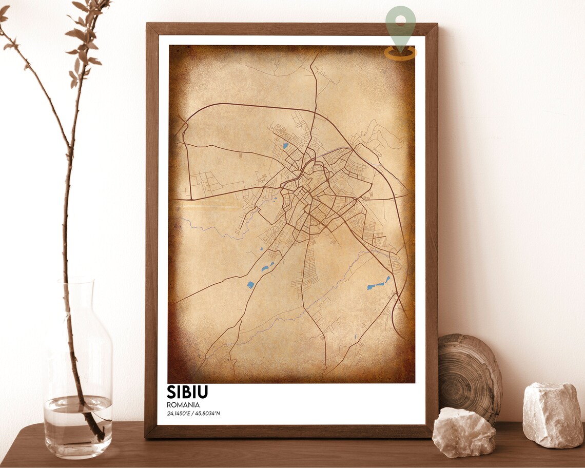 Sibiu Romania Transylvania Dark Green Minimalist Map Art Poster - Image 2