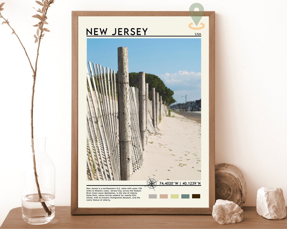 New Jersey USA Sandy Beach Dune Fence Shore Photo Travel Poster