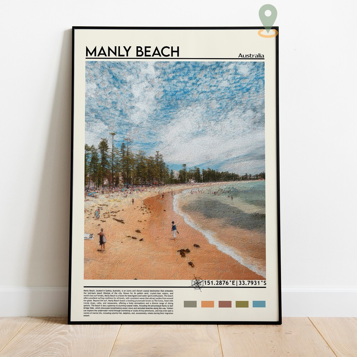 Manly Beach Australia Golden Sand Shoreline Photo Art Poster - Image 2