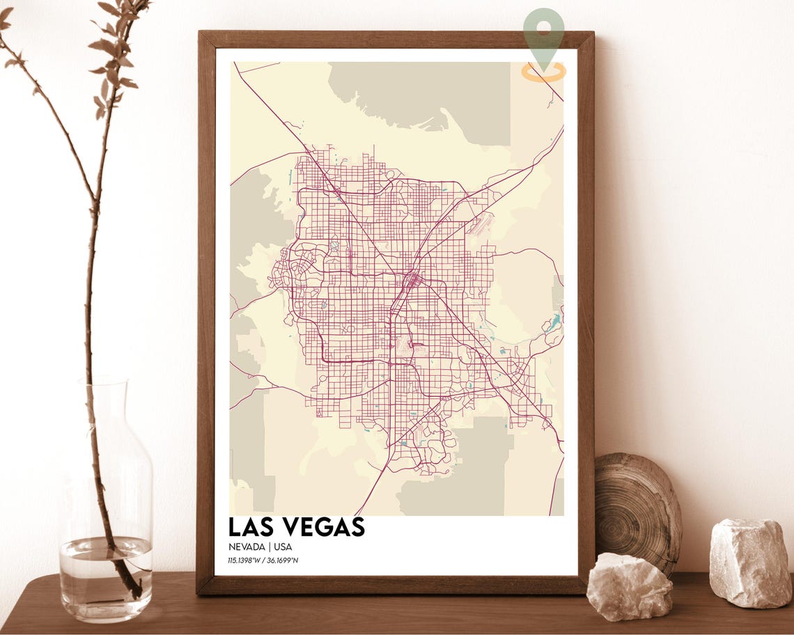 Las Vegas Nevada Striking Dark Green Modern City Map Art Poster - Image 6