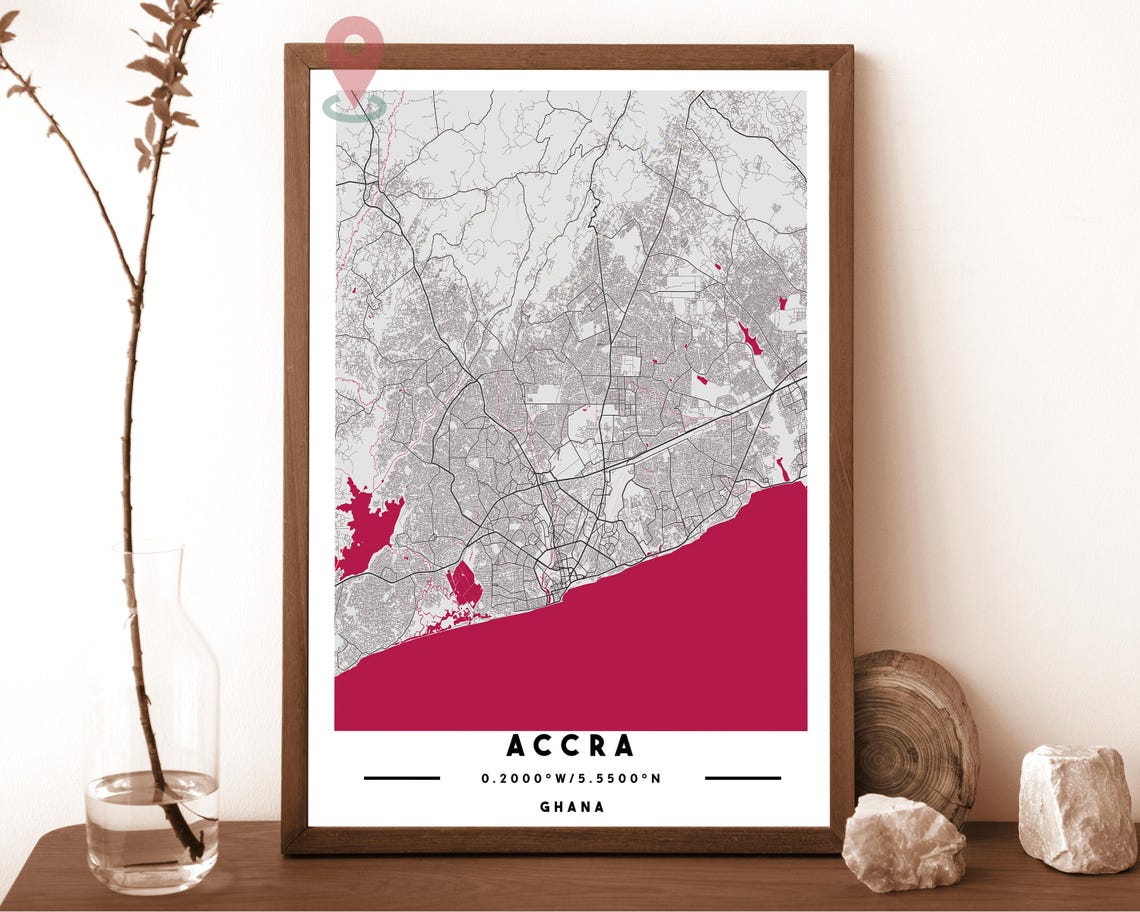 Accra Ghana navy with bold gold water Street Map Coordinates Poster - Image 3