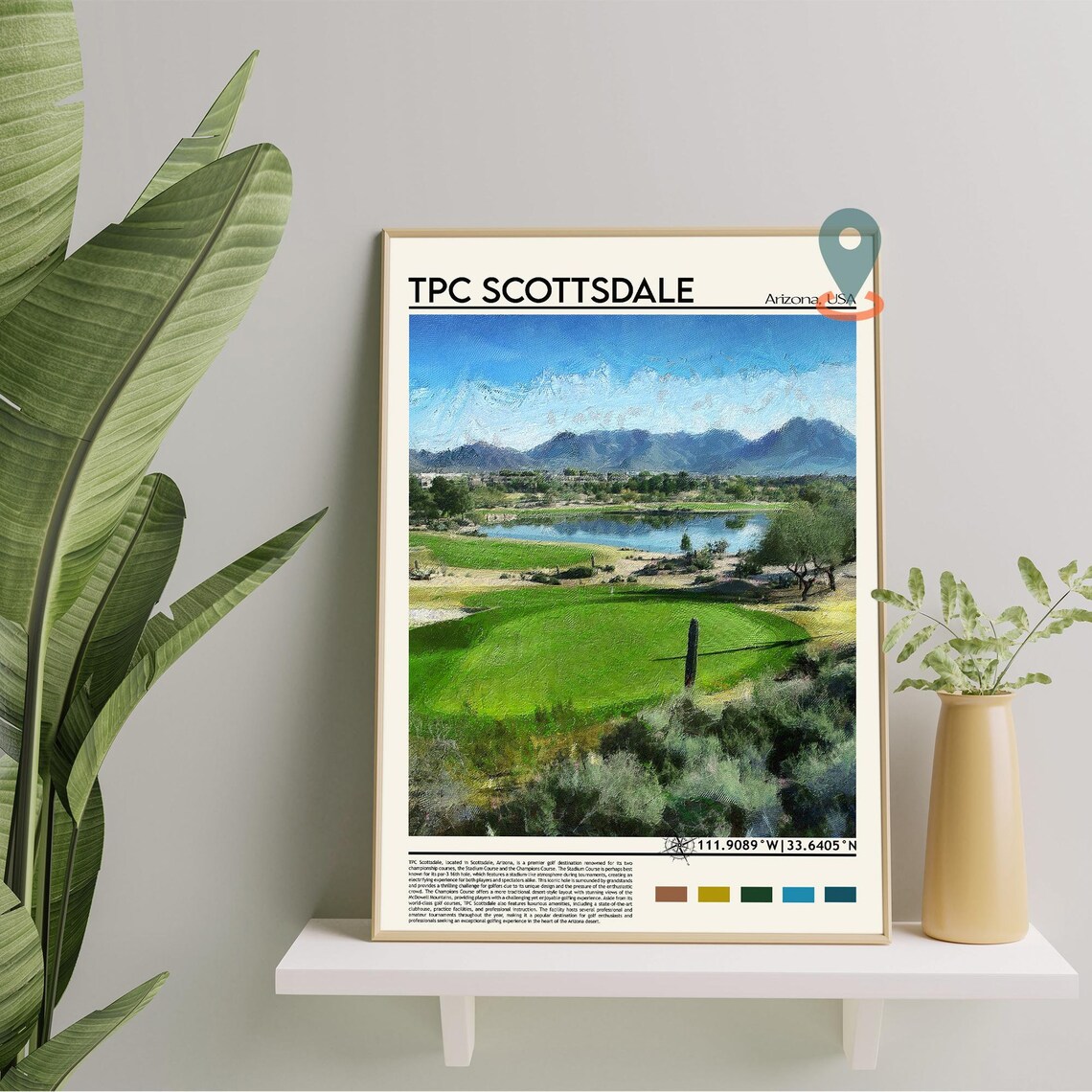 TPC Scottsdale Arizona Golf Course Desert Lake Mountains Sports Poster - Image 3