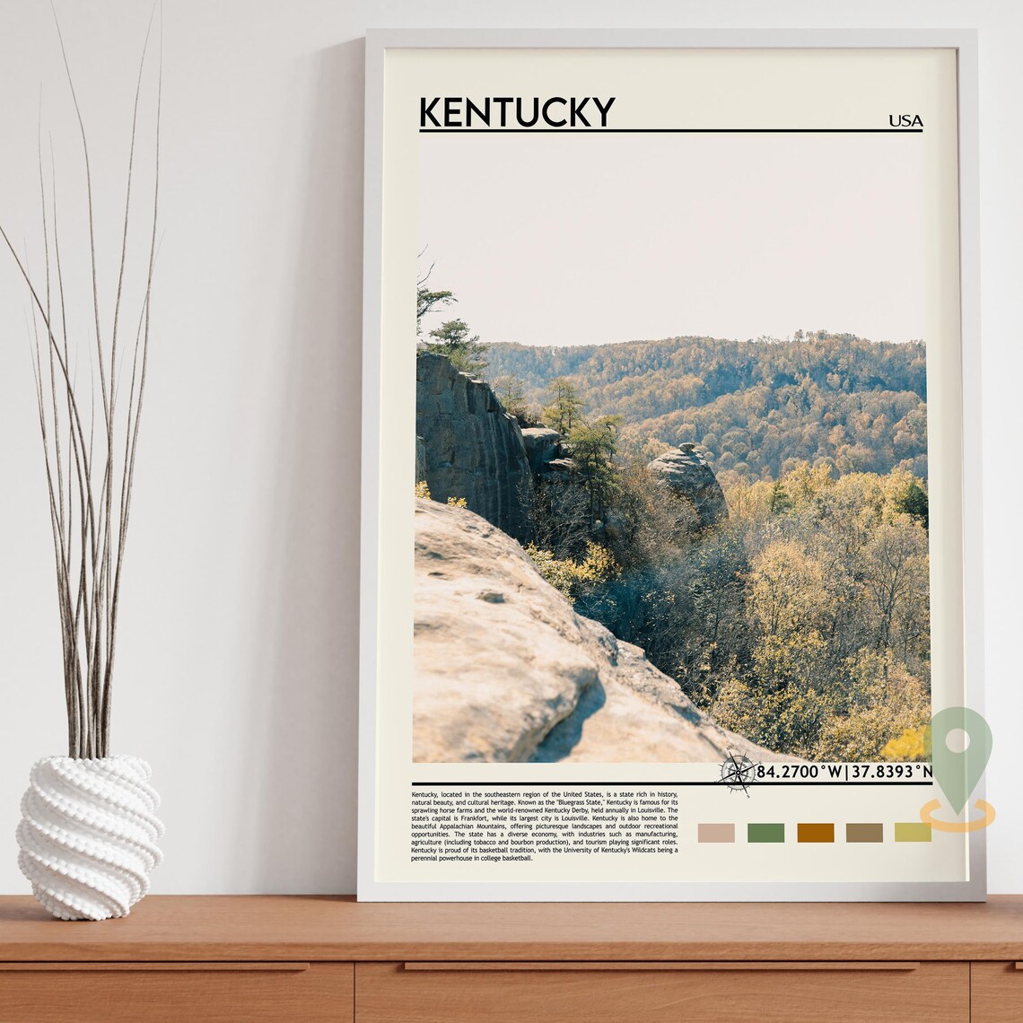 Kentucky USA Scenic Autumn Forest Cliff Overlook Photo Art Poster - Image 3