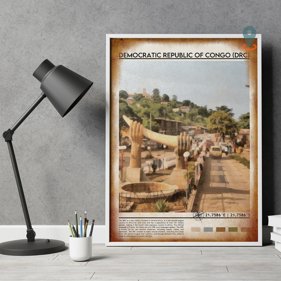 Democratic Republic of Congo Hand Sculpture Bridge Travel Poster - Image 4