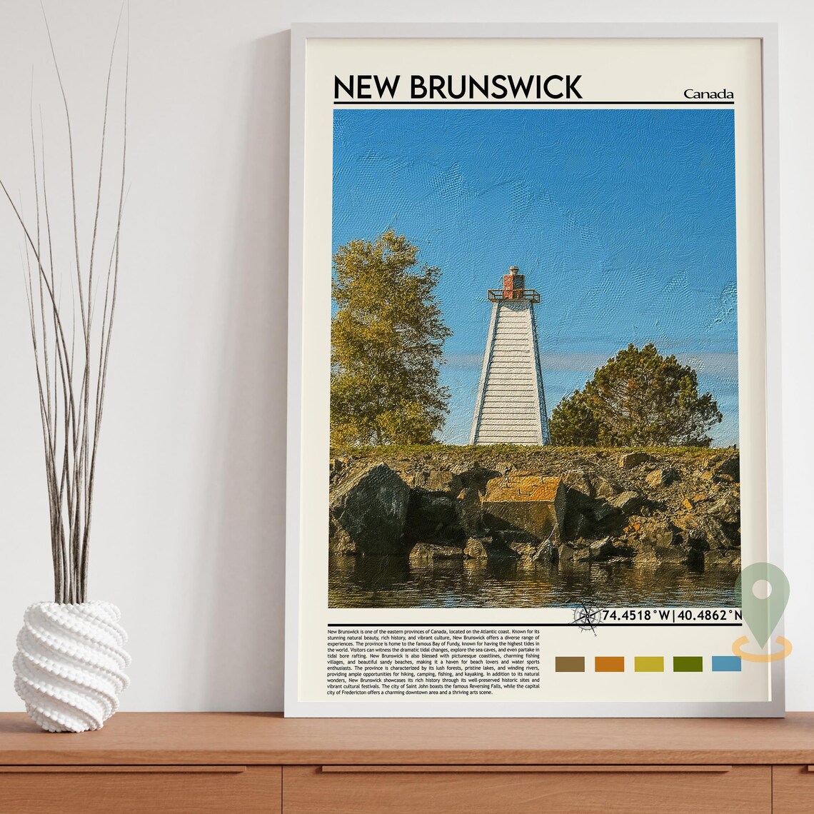 New Brunswick Canada Coastal Lighthouse Rocky Shore Travel Print - Image 5