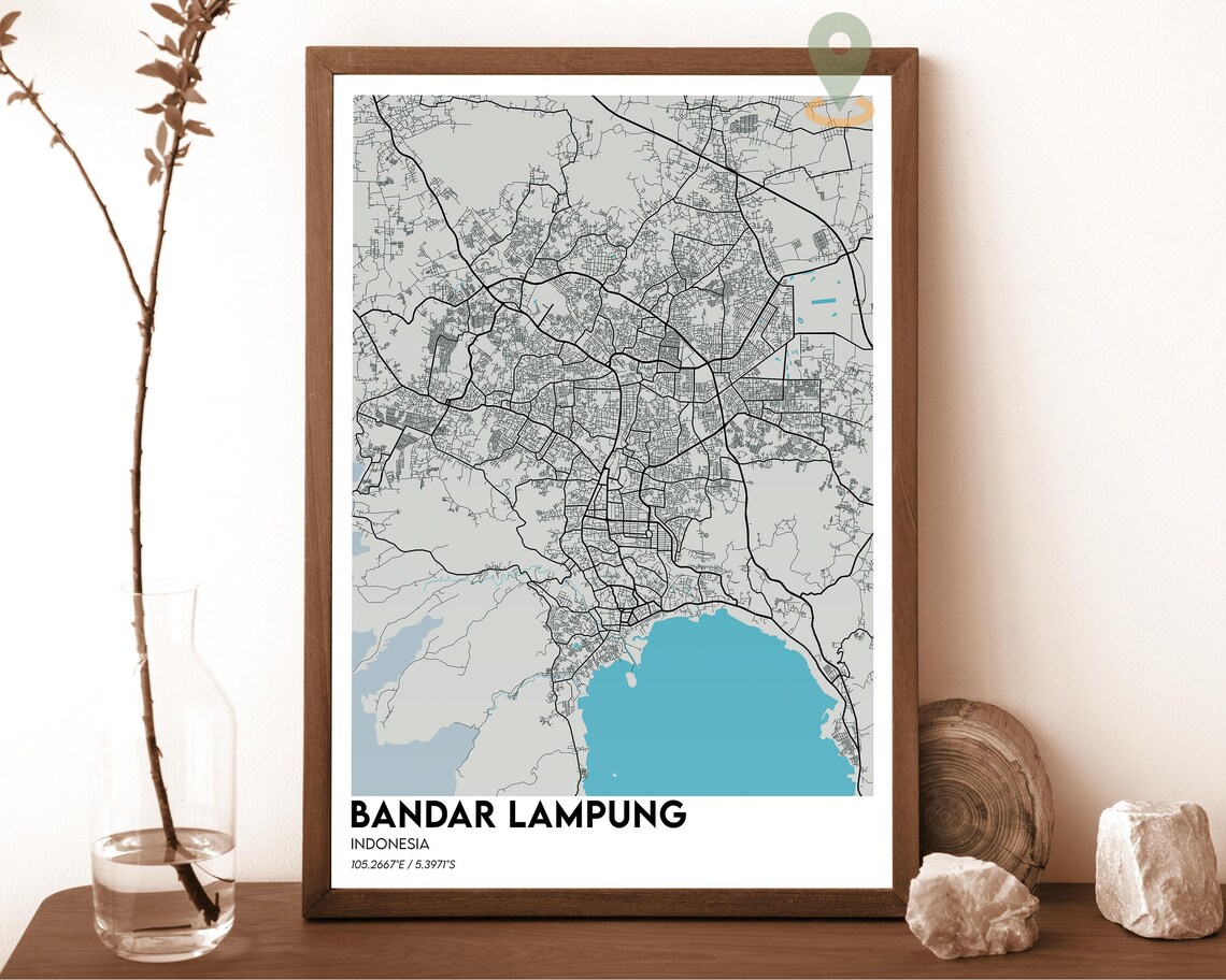 Bandar Lampung Indonesia Bold Navy City Map Street Modern Art Poster - Image 2