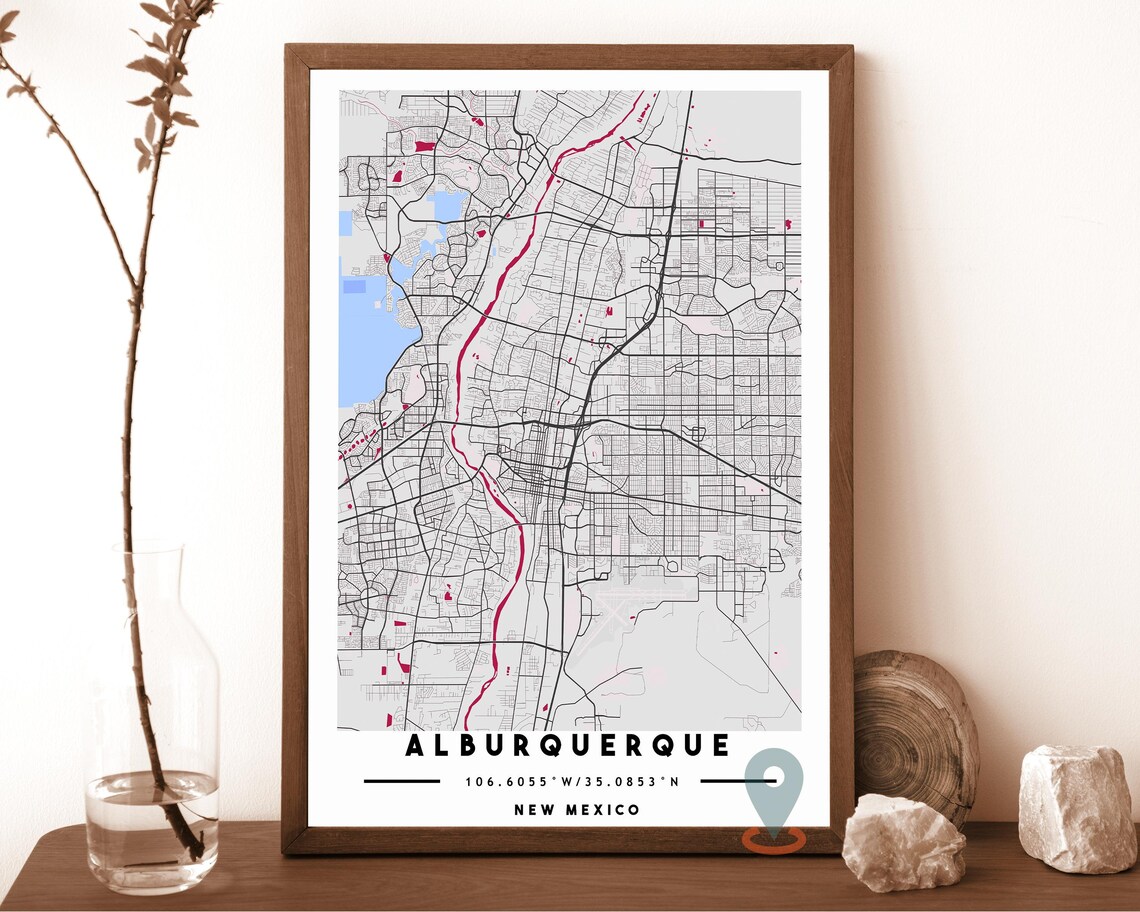 Albuquerque New Mexico navy with a gold river Street Map Coordinates Poster - Image 2