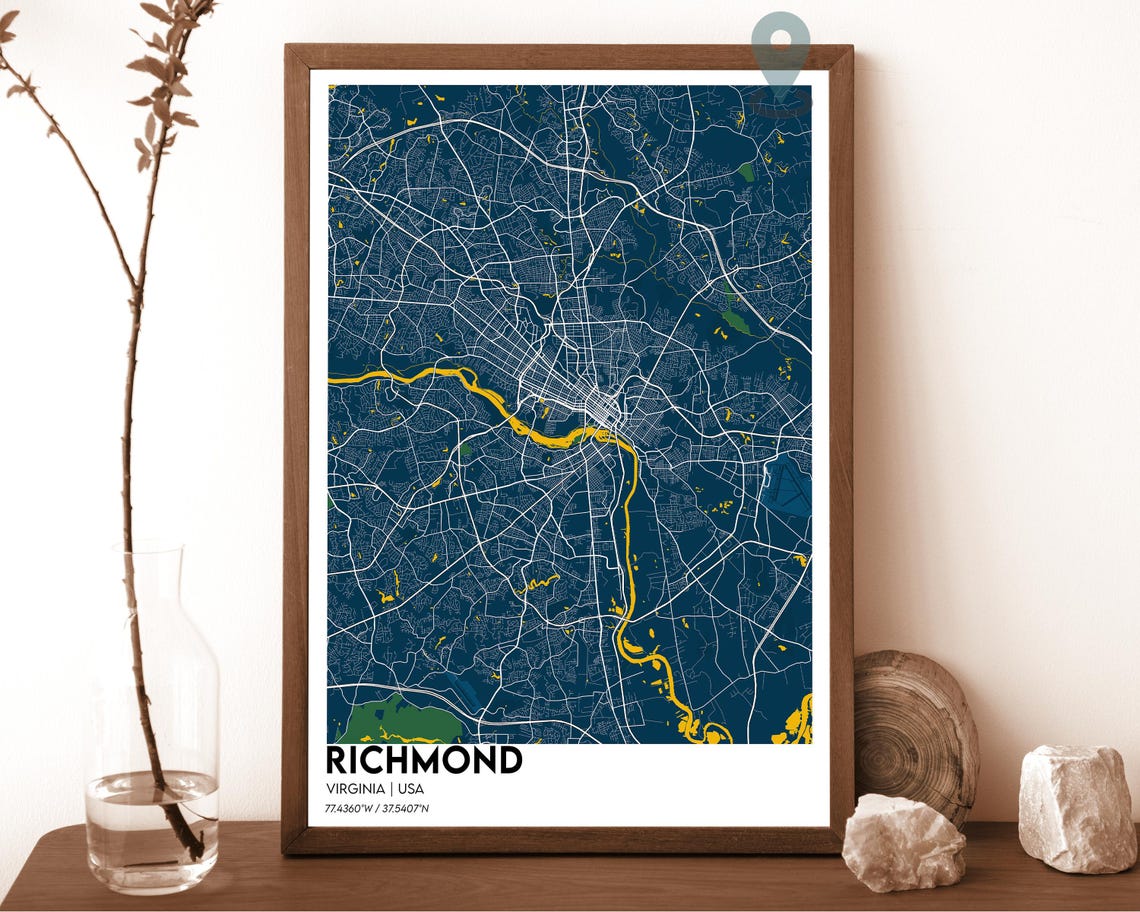 Richmond Virginia Maroon Cream Vintage City Map Home Decor Poster - Image 6