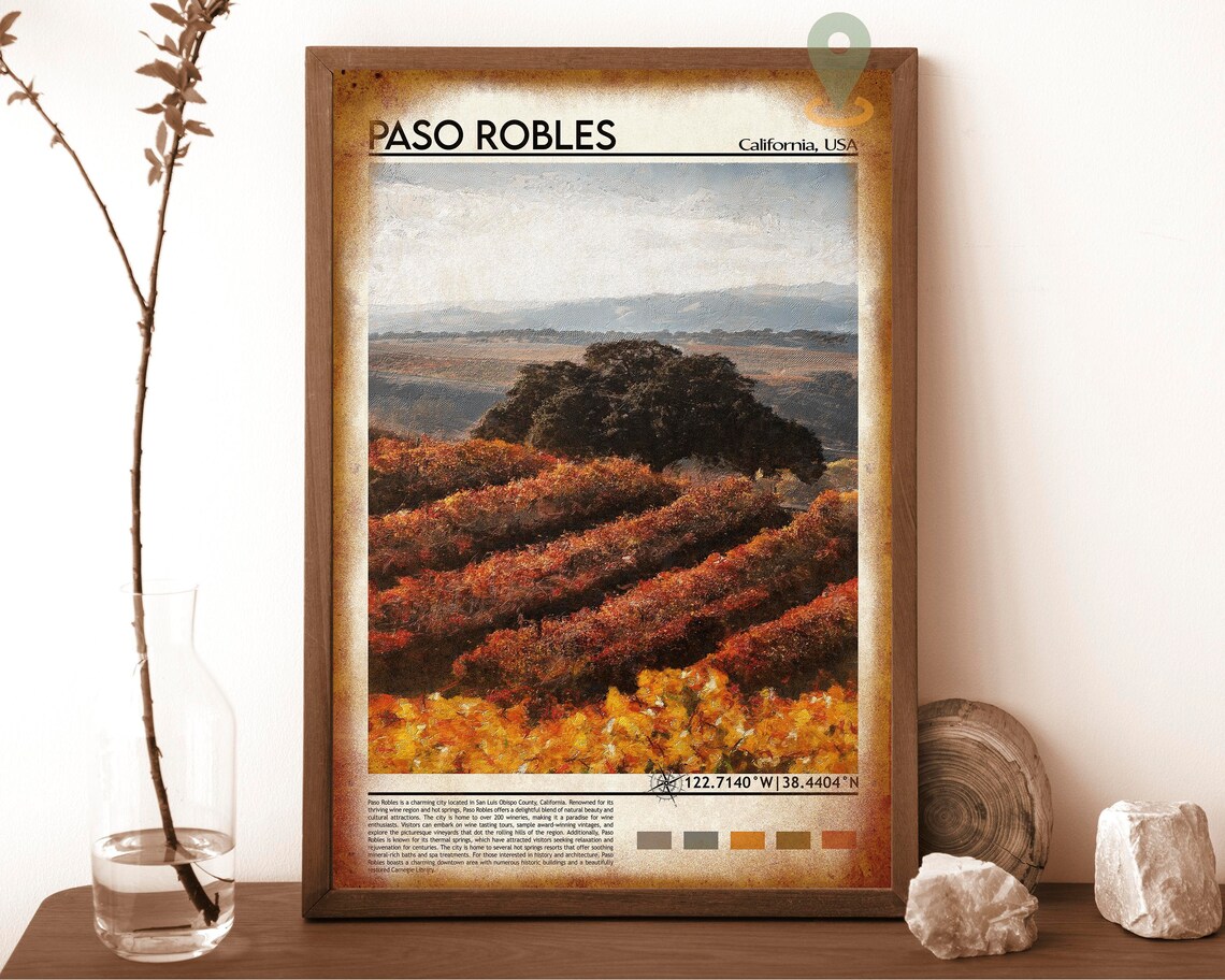 Paso Robles California Autumn Vineyard Wine Country Travel Poster - Image 6